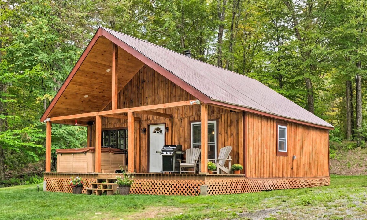Victory Cabin | Designed for slow mornings and star-filled nights, this secluded Northeast Kingdom escape features a year-round heated hot tub and private pond.