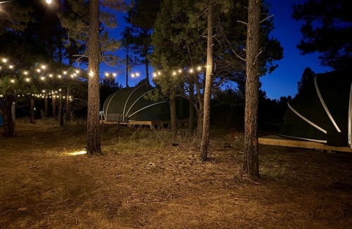 McIntosh RV Rental | Cozy Glamping Tent with Heritage Orchard & Farm Animals near Mountainair in Torreon, New Mexico