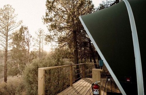 McIntosh RV Rental | Scenic Glamping Tent with Orchard & Farm Animals near Mountainair in Torreon, New Mexico
