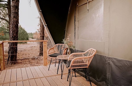 McIntosh RV Rental | Scenic King Glamping Tent with AC & Mountain Views near Mountainair in Torreon, New Mexico