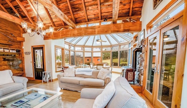 Beautiful, rustic home w/on-site playground, deck, patio, grill, and fireplace