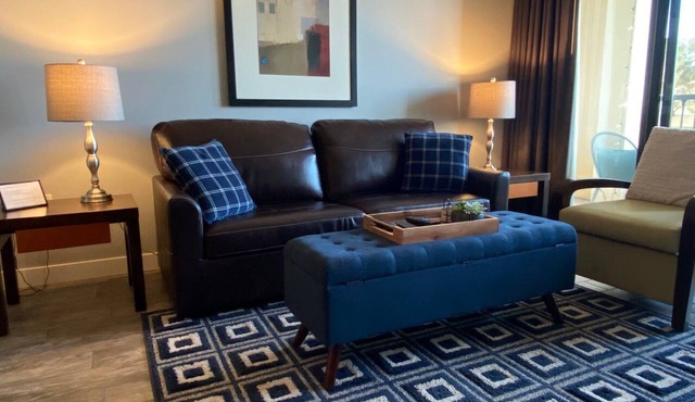 Lake Las Vegas condo with balcony, lake and golf course view
