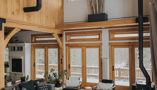 Modern Post & Beam near Stowe Village with Mountain Views and Private Waterfall